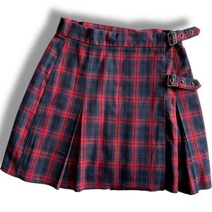 Reclaimed Vintage Size 6 Red Tartan‎ Plaid Mini Skirt Silver Adjustable Buckle